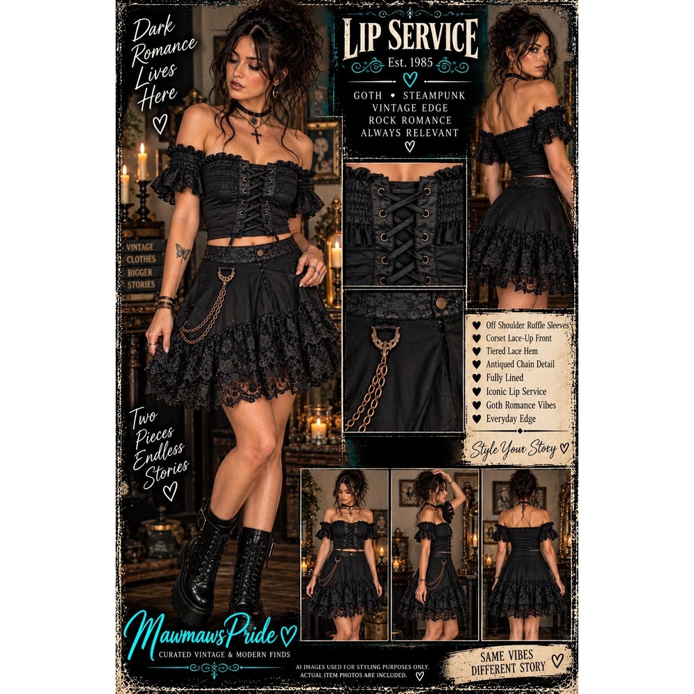 Vintage Y2K  Lipstick Service Goth Skirt Lace Chain Steampunk Victorian Size M